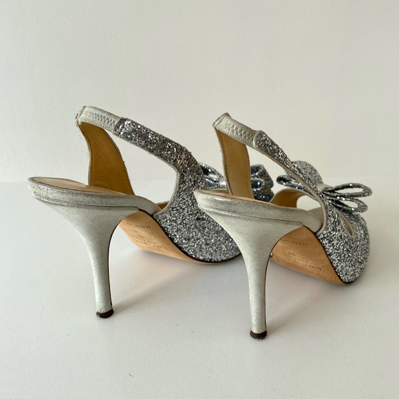 kate spade Sparkly Glitter Bow Slingback Silver Metallic Girlie Feminine Heels - Picture 10 of 17